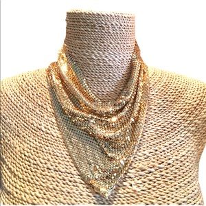 Vintage Whiting & Davis Gold mesh scarf bib necklace metal